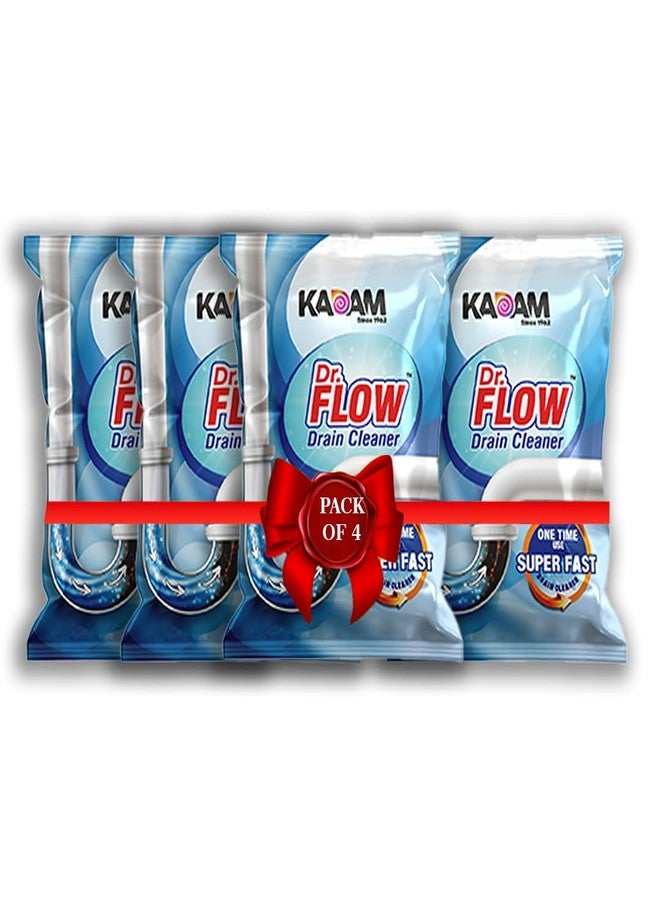 KADAM (LABEL) Dr.Flow Heavy Duty Drain Cleaner Powder | Unclogs Pipes, Sinks & Septic Tanks Fast | Dissolves Grease, Hair & Food Waste in 20 Minutes | Powerful Drainage Block Remover (Small, 4 Count) - Image 1