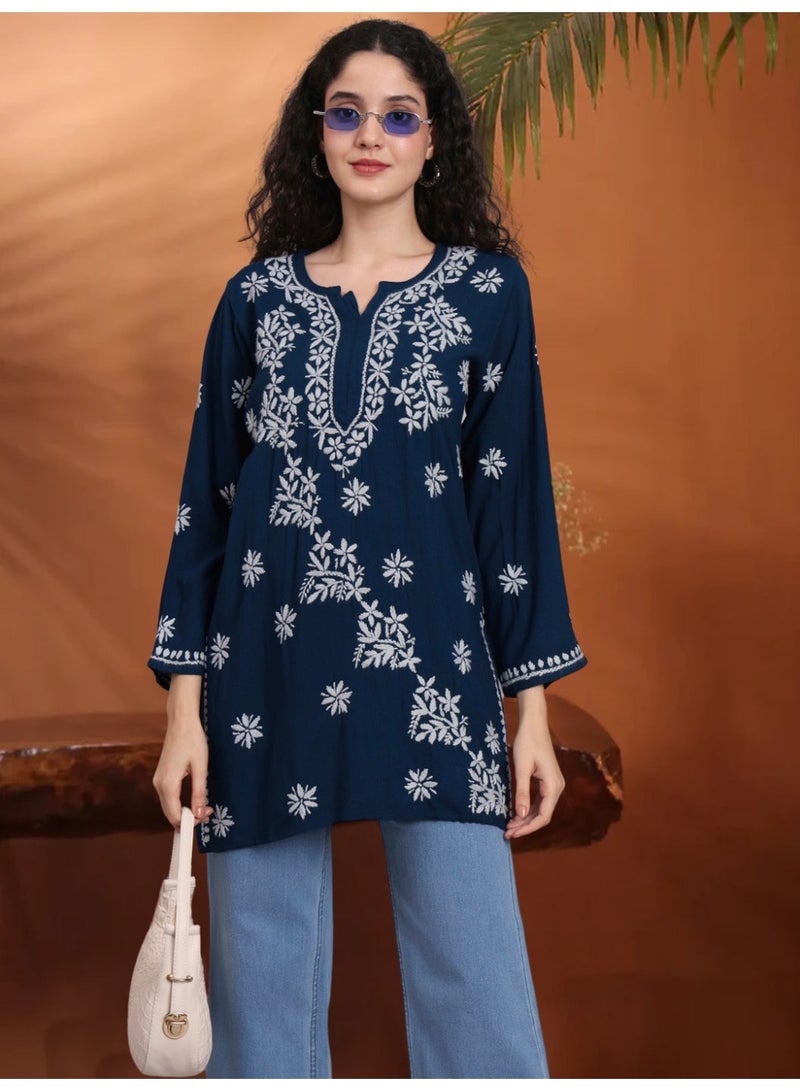 Alaya Women Chikankari Hand Embroidered Rayon Kurti -AL4071 - Image 1