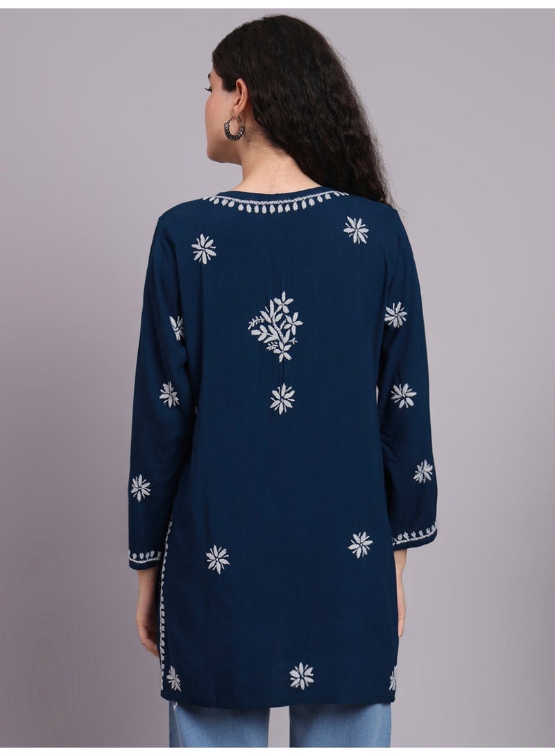 Alaya Women Chikankari Hand Embroidered Rayon Kurti -AL4071 - Image 2