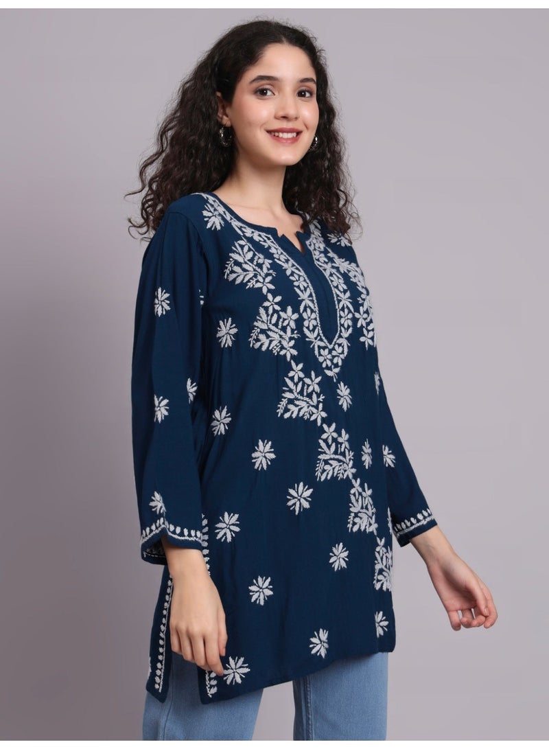 Alaya Women Chikankari Hand Embroidered Rayon Kurti -AL4071 - Image 5
