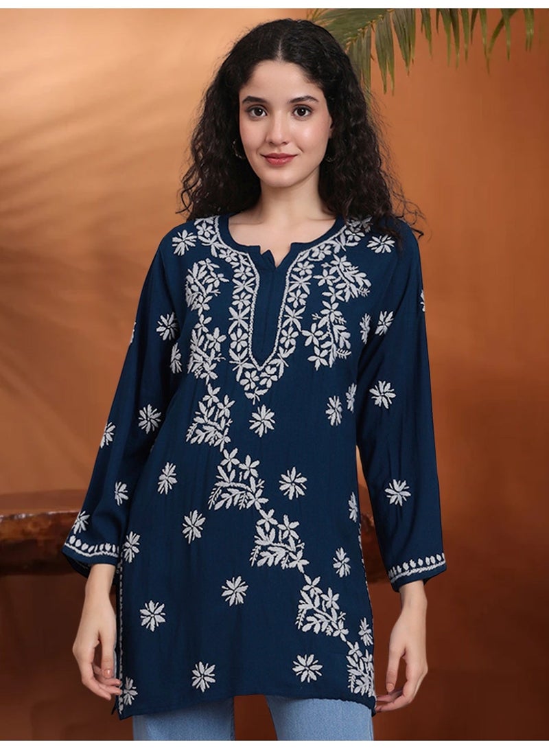 Alaya Women Chikankari Hand Embroidered Rayon Kurti -AL4071 - Image 3