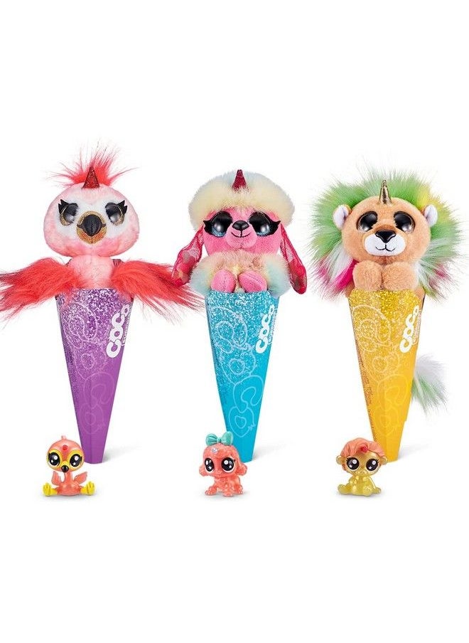 Rainbocorns Coco Surprise Fantasy Series 1 (3 Pack) Version 2 By Zuru Animal Plush Toys With Baby Collectible Surprise In Cone Animal Toy For Girls And Kids (Flamingo Poodle Lion)Multicolor  - Image 2