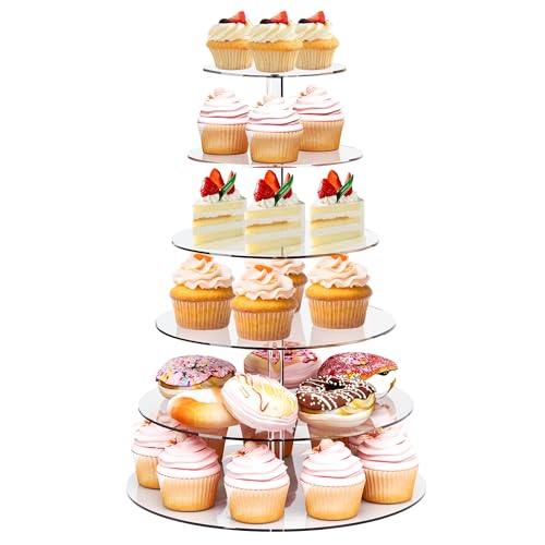 LoveDisplay Cupcake Stand, 6 Tier Cupcake Stand for 50 Cupcakes, Round Acrylic Dessert Table Display, Clear Cupcake Tower Display for Party, Wedding, Graduation, Baby Shower - Image 1