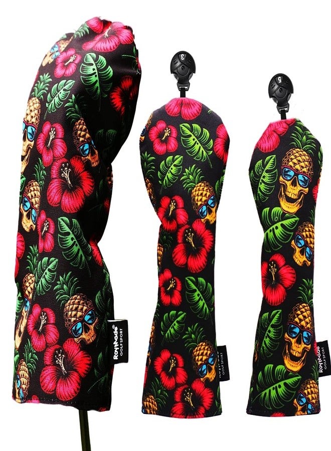 ROYMADE Golf Club Head Covers 3 Pack Waterproof Cloth Head Covers for Driver/Fairway Wood/Hybrid Fit All Golf Clubs Headcover #1#3#5 for All Brands (Pineapple Style) - Image 1