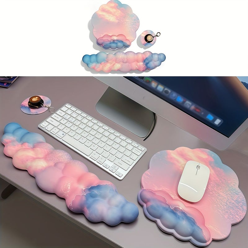 3pcs Sunrise Cloud 04 Mouse Pad Wrist Support Set Upgraded Large Wrist Rest Keyboard Wrist Rest Comfortable Memory Foam With Round Coaster For Computer Laptop Gaming Office Home Use - Image 5