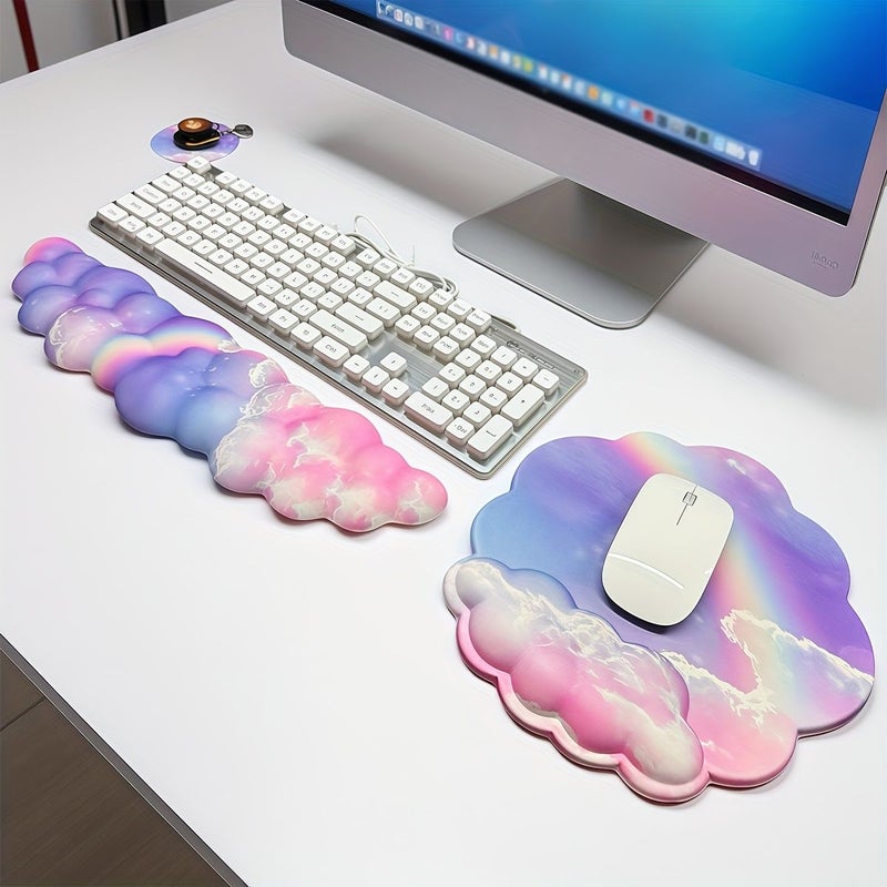 3pcs Sunrise Cloud 04 Mouse Pad Wrist Support Set Upgraded Large Wrist Rest Keyboard Wrist Rest Comfortable Memory Foam With Round Coaster For Computer Laptop Gaming Office Home Use - Image 3