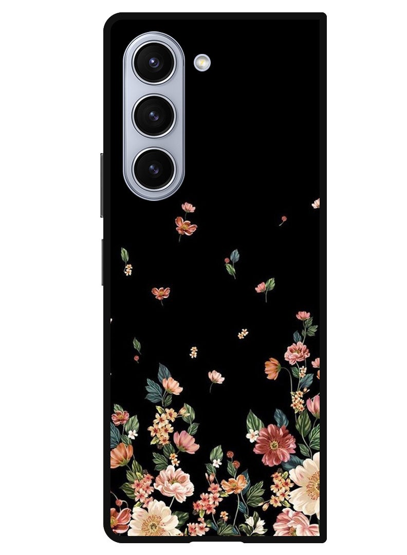 Theodor Protective Case Anti Scratch Shock Proof Bumper Cover For Samsung Galaxy Z Fold 5 Flowers in Black Background - Image 1