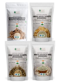 BLISS OF EARTH Ashwagandha Kaunch Beej Shatawari and Safed Musli Powder Certified Organic Combo of 4 Good for Health & Wellness 100g Each  - Image 1