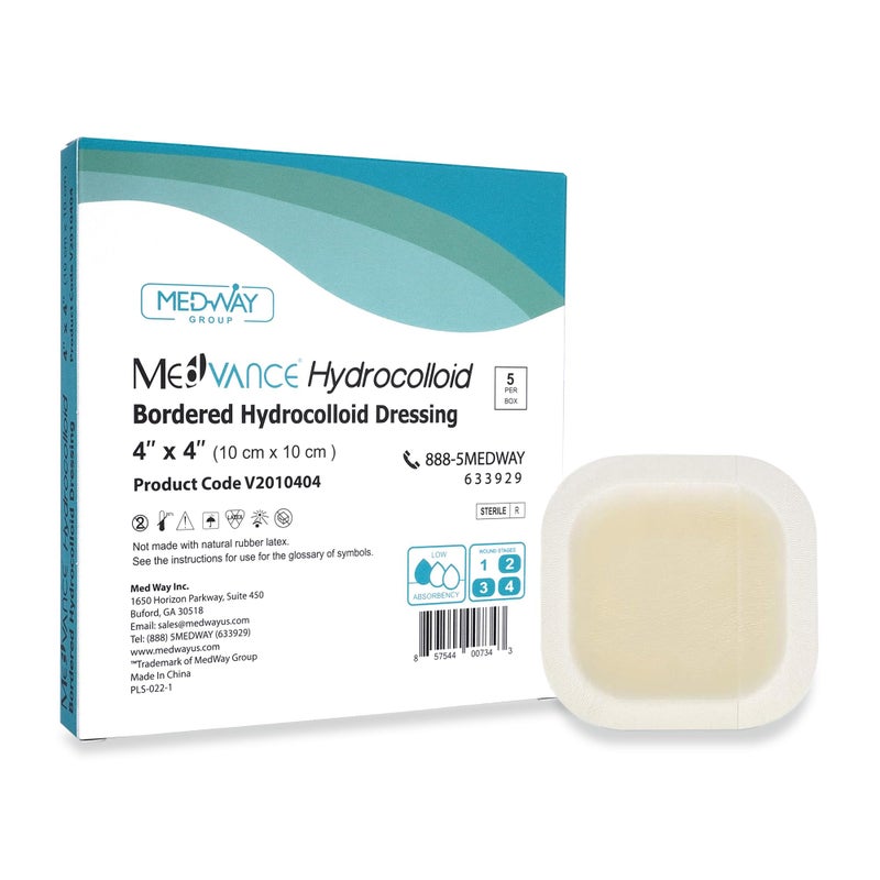 MedVance Hydrocolloid â€“ Bordered Hydrocolloid Adhesive Dressing, 4"x4" Box of 5 DRESSINGS - Image 1