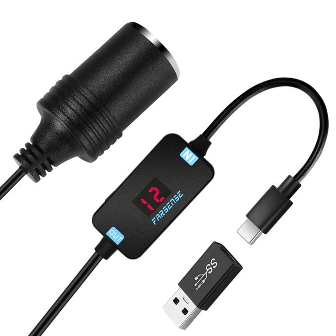 Usb A To 12V Cigarette Lighter Adapter36Wusb C Male To Cigarette Lighter Female Socket Pd Trigger Cable2Ft With Switching Voltage And Display Voltagefor Dash Camgpsetc