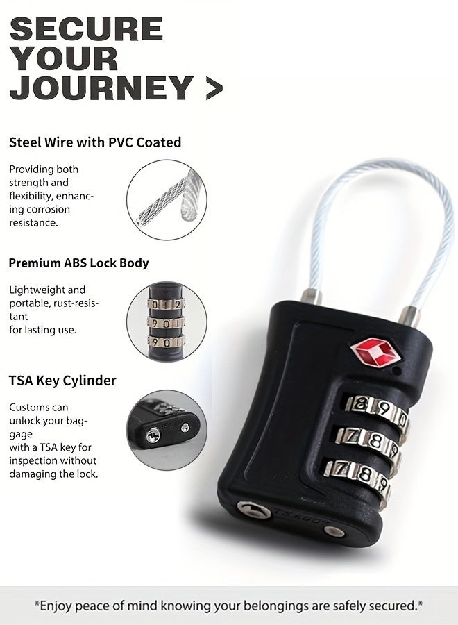 Tersely [2 Pack] TSA Luggage Locks, TSA Combination Padlocks, 3-Digit Security Suitcase Locks, Luggage Code Locks with Flexible Cable for Travel Baggage Suitcases Backpack - Image 2