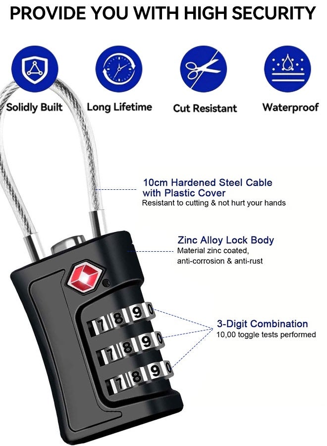 Tersely [2 Pack] TSA Luggage Locks, TSA Combination Padlocks, 3-Digit Security Suitcase Locks, Luggage Code Locks with Flexible Cable for Travel Baggage Suitcases Backpack - Image 3