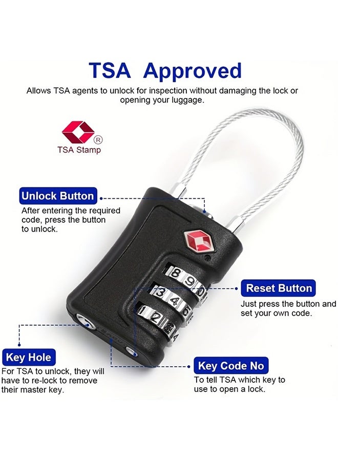 Tersely [2 Pack] TSA Luggage Locks, TSA Combination Padlocks, 3-Digit Security Suitcase Locks, Luggage Code Locks with Flexible Cable for Travel Baggage Suitcases Backpack - Image 5