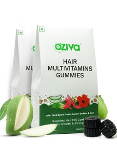 OZiva Biotin Hair Multivitamins Gummies For Stronger,Fuller,Shinier Hair|Hair Gummies With Keratin Builder,Iron&Vitamins B9,B6&D|Raw Mango Flavour|No Added Sugar (Pack Of 2,30 Gummies)  - Image 1
