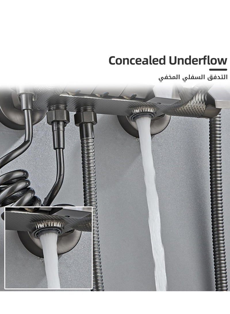 عربست نظام دش ، 4 طرق مفاتيح البيانو مجموعة صنبور دش ، 3 وظيفة دش يدوي ، مع 12 "رأس دش المطر ، دش محمول ، حوض استحمام ، رش بيدت ، أوضاع منفذ المياه القابلة للتعديل والماء الساخن والبارد ، رمادي  - Image 3