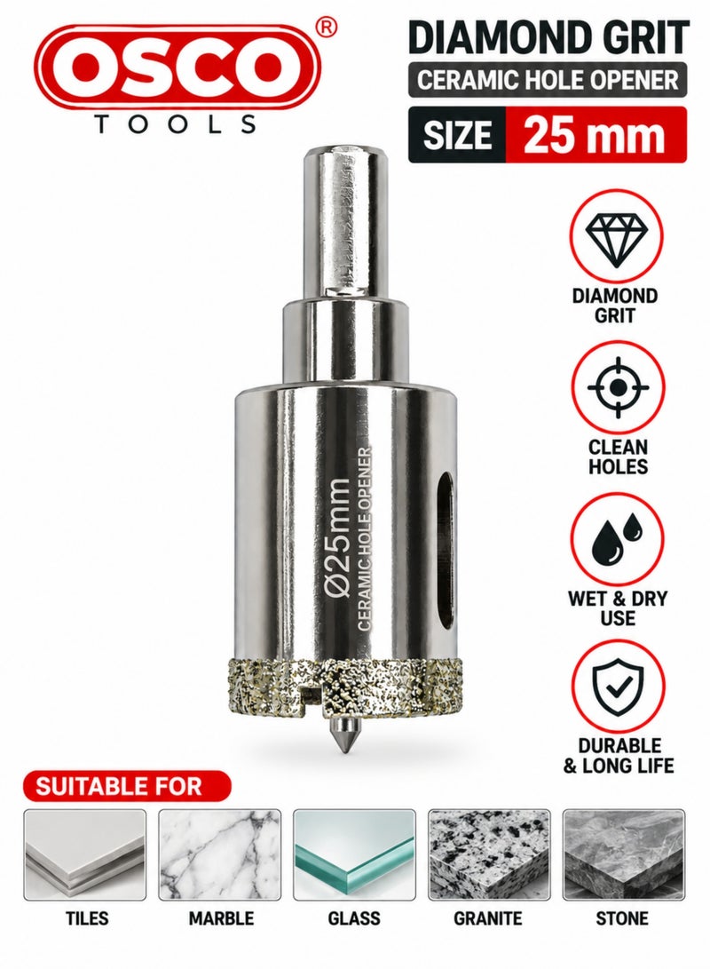 OSCO-TOOLS 25mm Diamond Grit Ceramic Hole Opener, Diamond Hole Saw for Tile, Marble, Glass, Granite & Stone, Wet & Dry Drilling - Image 1