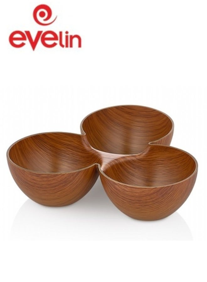Evelin Triple Plastic Wooden Serving Bowl Divided Platter for Nuts and Snacks Wooden Serving Bowl for Nuts, Snacks and Dips 16*10cm (Shatterproof) - Image 3