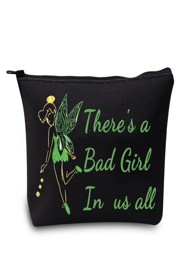 LEVLO Fairy Tale Quote Cosmetic Bag Fairy Pixie Lover Gift There's a Bad Girl In Us All Makeup Zipper Pouch Bag For Women (Bad girl Black) - Image 1