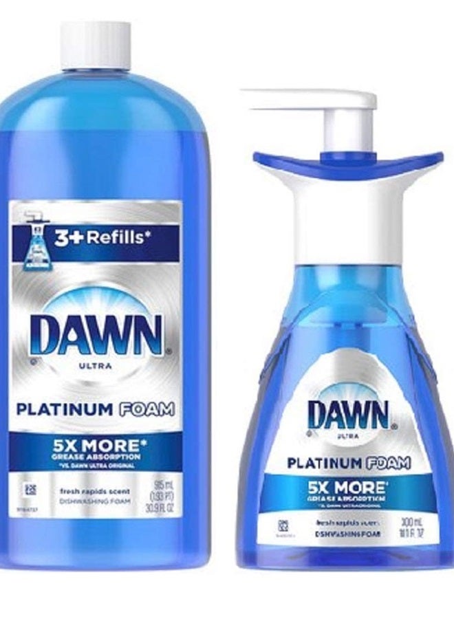 Dawn رغوة غسيل الصحون بلاتينيوم، مضخة صابون غسيل الصحون وعبوة إعادة تعبئة برائحة النهر المنعشة