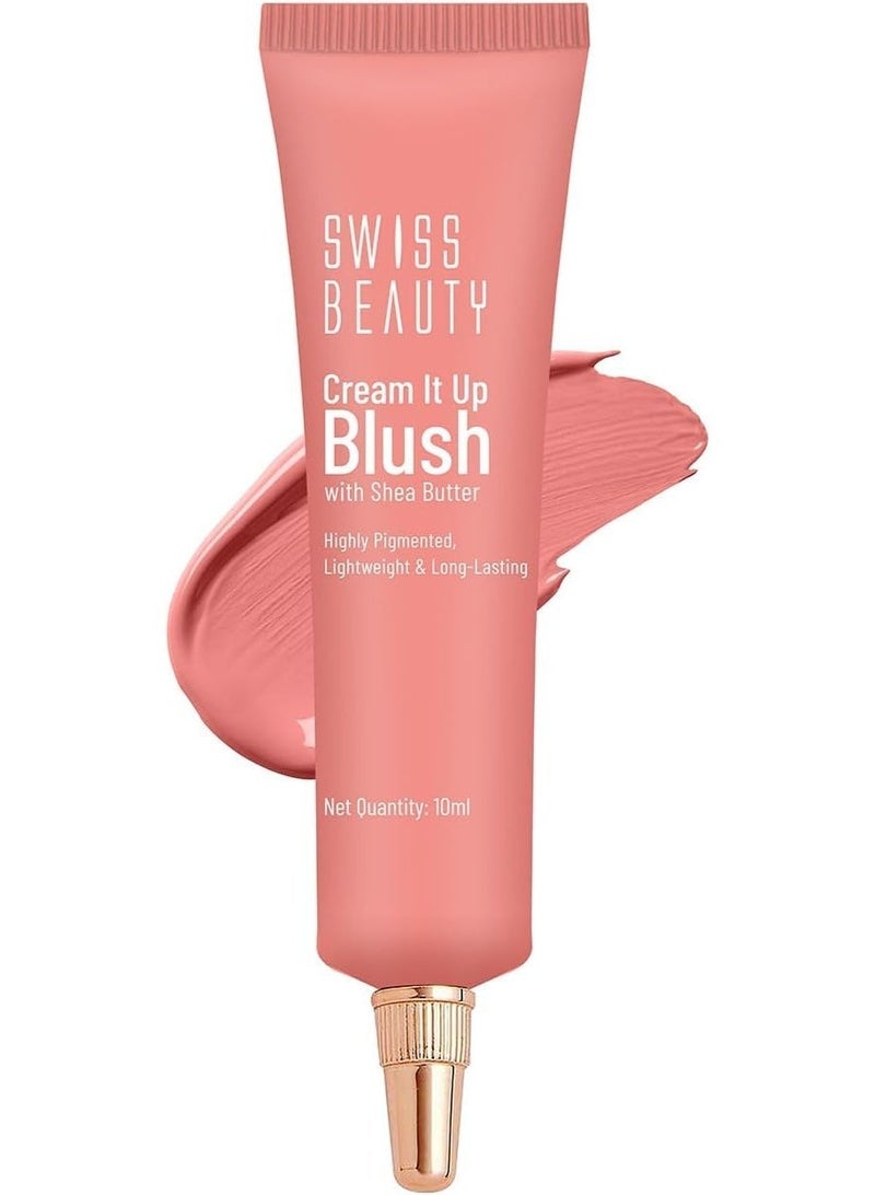 Swiss Beauty Cream It Up Blush | Highly pigmented | Super-blendable | Long-lasting | Enriched with Shea Butter | Multipurpose | Shade-03 Cheeky Peach, 10ml - Image 1