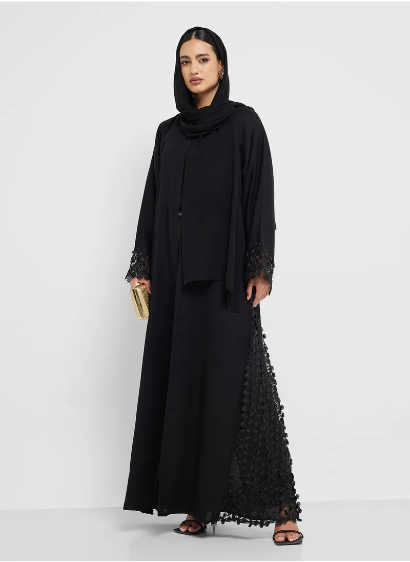 hayas closet Lace Detailed Flared Sleeve Abaya