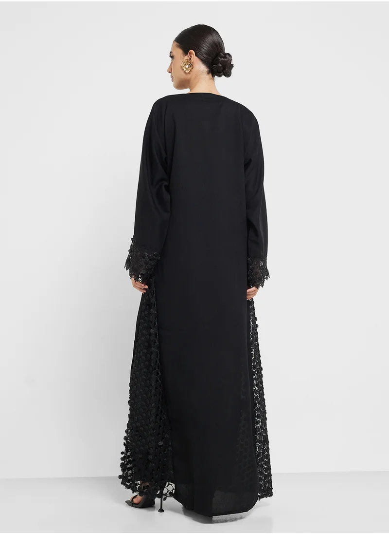 hayas closet Lace Detailed Flared Sleeve Abaya