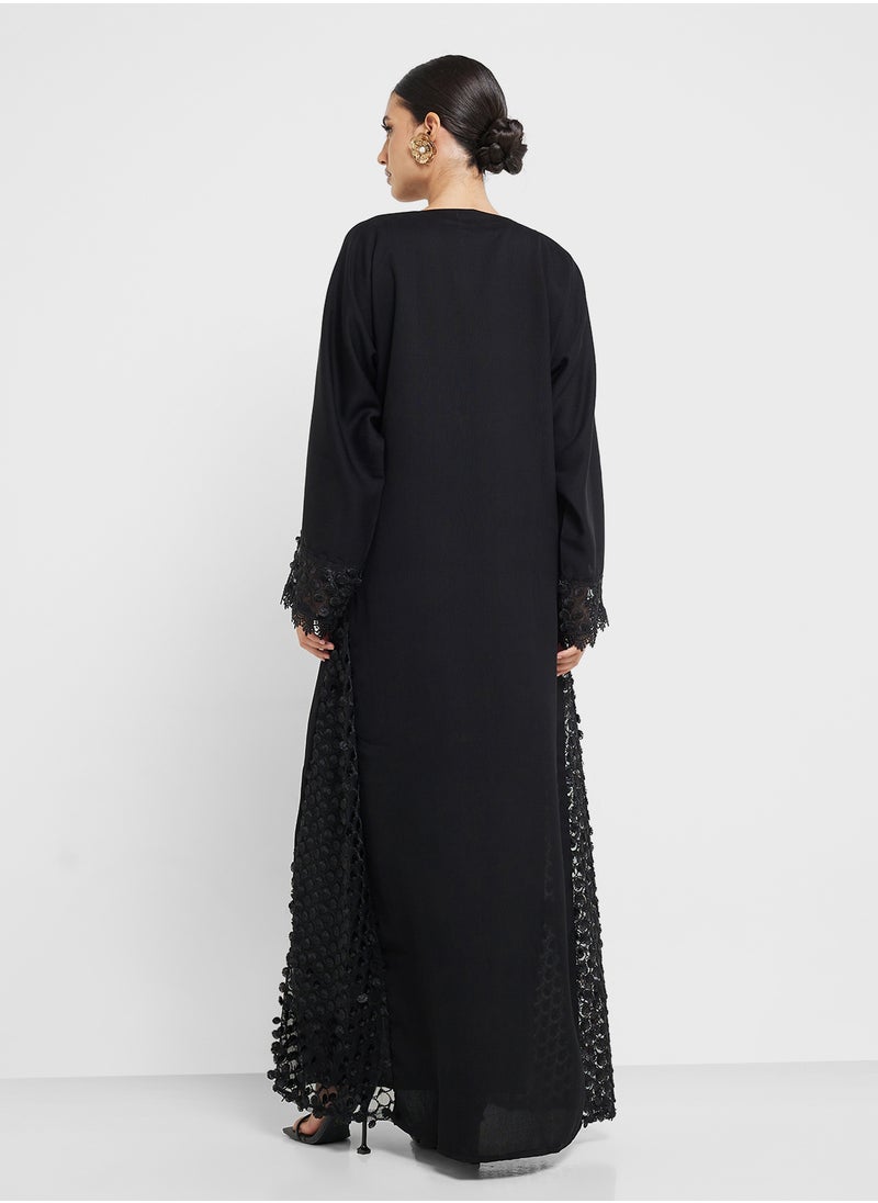 hayas closet Lace Detailed Flared Sleeve Abaya  - Image 2