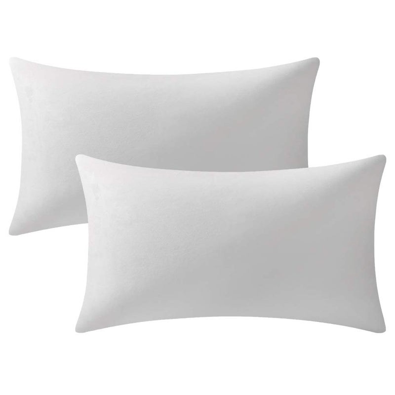 DEZENE Decorative Pillow Cases 12x20 White (Covers ONLY) : 2 Pack Cozy Soft Velvet Rectangular Throw Pillow Covers for Farmhouse Home Decor - Image 1