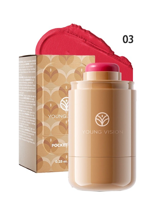 YOUNG VISION Pocket Blush 03, Long Lasting Smooth Lipstick Blush Stick, Matte Highly Chroma Blusher Paste, Waterproof Blusher Cream - 7.5G ﻿ - Image 1