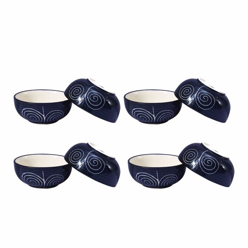 caffeine Ceramic Handmade Black Doodle Dessert Bowl Set of 8 - Image 1