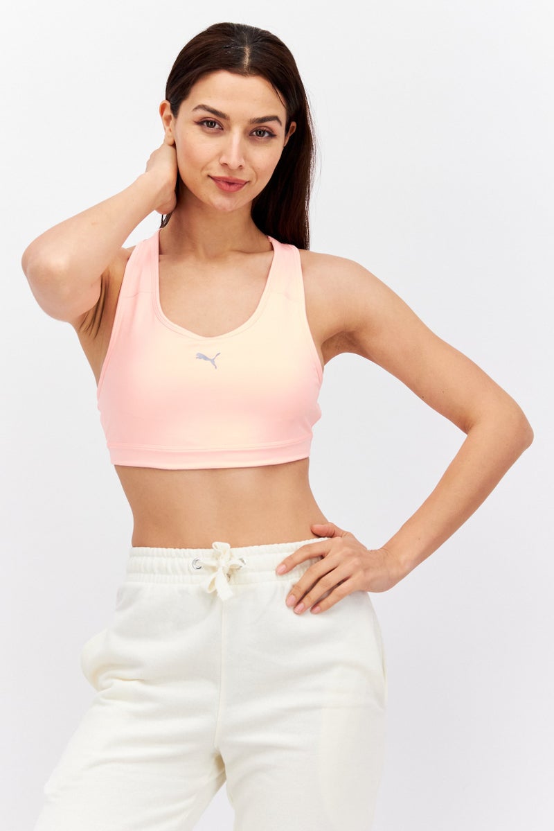 PUMA Women Sportswear Fit Lightly Padded Brand Logo Training Bra, Peach - Image 1