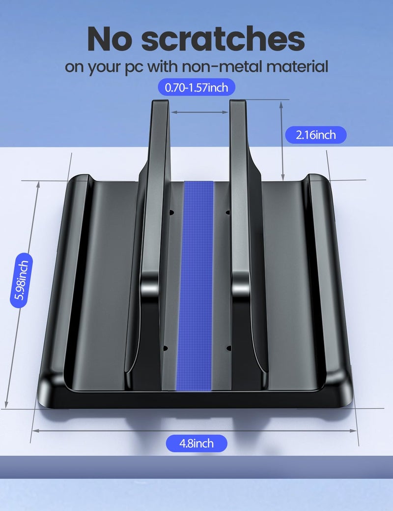 VAYDEER Vertical Laptop Stand Holder Plastic Adjustable Desktop Notebook Dock Space-Saving 3 in 1 for All MacBook Pro Air, Mac, HP, Dell, Microsoft Surface, Lenovo, up to 17.3 inches (Black) - Image 4