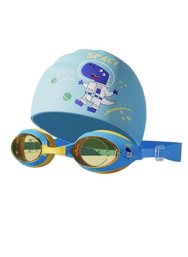 YUKE 5 IN 1 Swimming Goggle Set for Kids, Cute Swimming Goggles with Earplugs, Nose Clip,  Anti-Fog UV Protection Swim Eye Wear Glasses Super Clear Vision, Blue  - Image 1