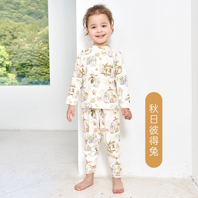 Andan 2024 New Autumn and Winter Warm Velvet Semi-high Collar Home Clothes suit Tianzhu Cotton Bacteriostatic Elastic Autumn Clothes and Pants Autumn peter rabbit