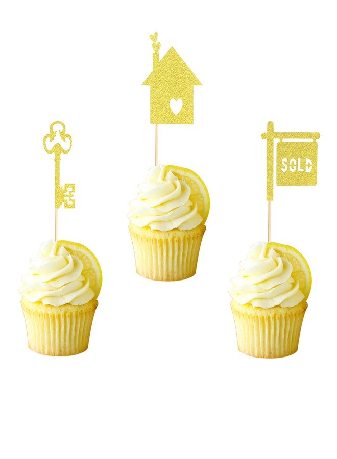 Arthsdite 48Pcs Home Cupcake Toppers Gold Glitter Housewarming Cupcake Picks Housewarming Gift New Home House Sold Key Cake Topper Sweet Home Sign New Home Party Supply - Image 1