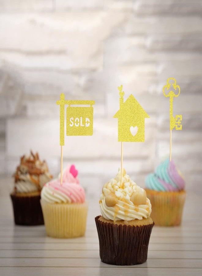 Arthsdite 48Pcs Home Cupcake Toppers Gold Glitter Housewarming Cupcake Picks Housewarming Gift New Home House Sold Key Cake Topper Sweet Home Sign New Home Party Supply - Image 4