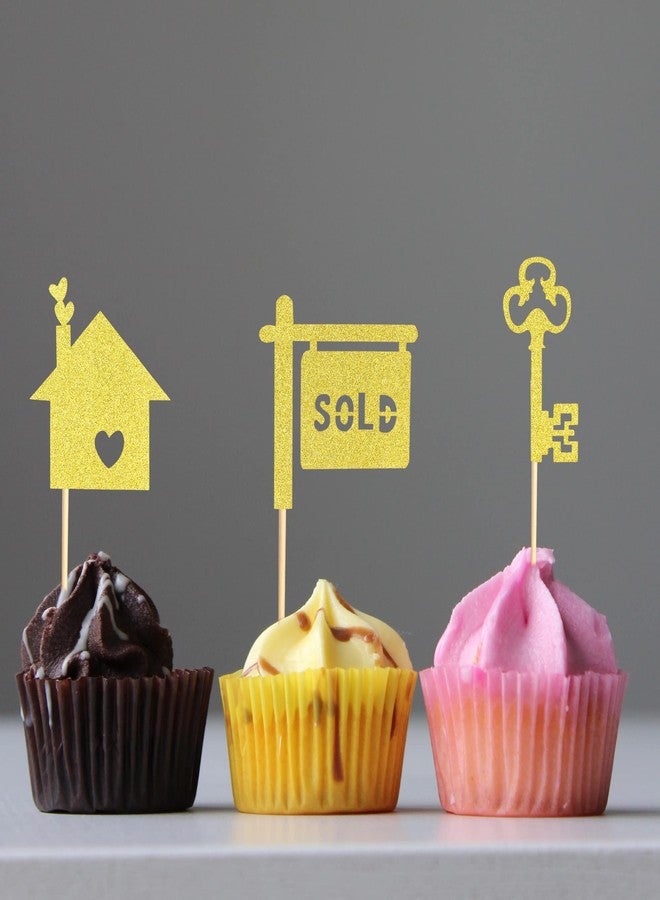 Arthsdite 48Pcs Home Cupcake Toppers Gold Glitter Housewarming Cupcake Picks Housewarming Gift New Home House Sold Key Cake Topper Sweet Home Sign New Home Party Supply - Image 5