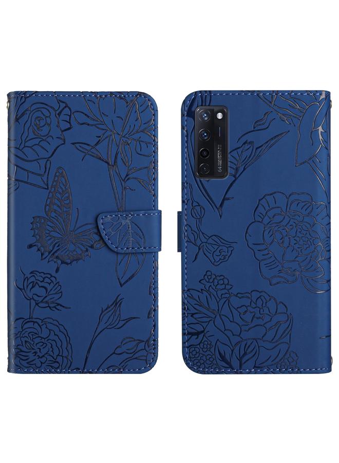 The Bros Case For ZTE Axon 20 4G / 5G Skin Feel Butterfly Peony Embossed Leather Phone Case