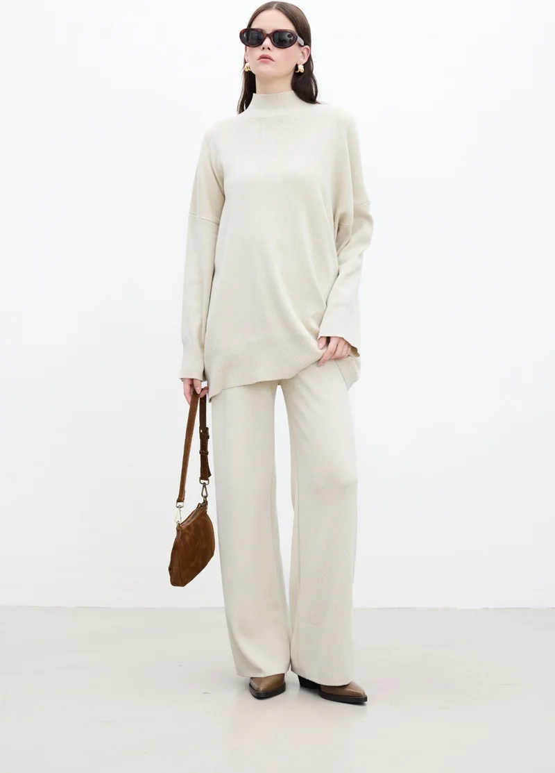 Manuka Straight Leg Knit Trousers Beige