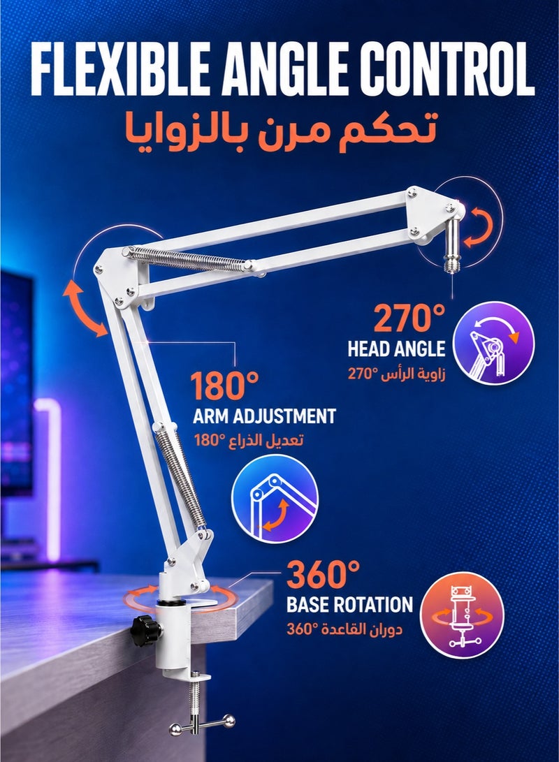 XiuWoo Metal Adjustable Studio Microphone Stand Suspension Boom Table Bracket White(without Microphone) - Image 2