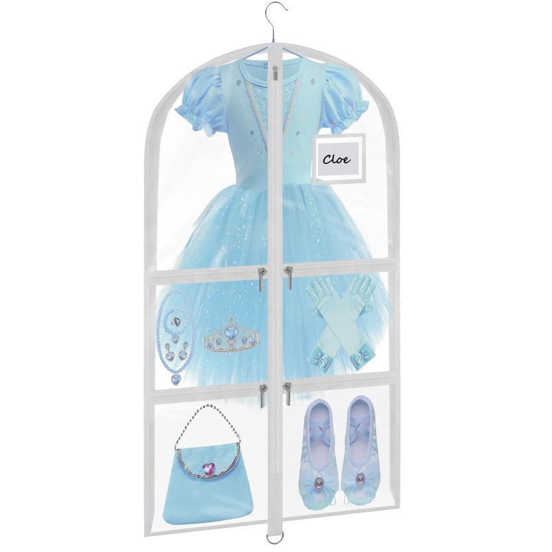 Wsaeig Garment Bags for Dance Costumes - 40 Inch Clear PVC with 5 Zipper Pockets (White) - Kids Dance Garment Bag for Dancers, Hanging Clothes Storage, Competitions & Travel - Image 1