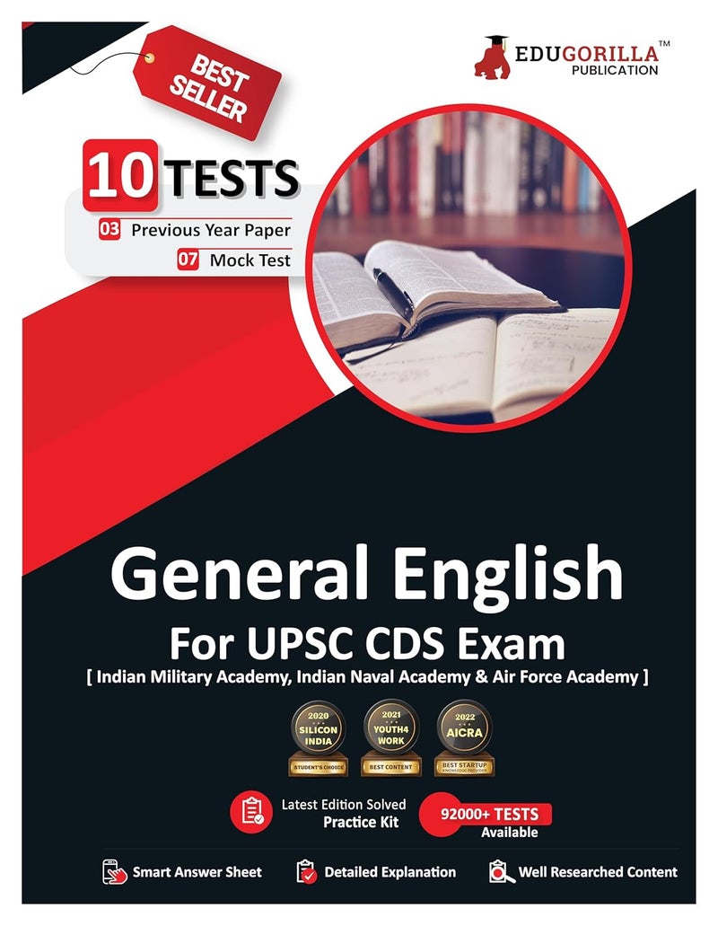 UPSC CDS General English Book 2024 : Combined Defence Services (IMA, INA, AFA) English Edition - 7 Mock Tests and 3 Previous Year Papers (1200 Solved Questions) with Free Access to Online Tests  - Image 1