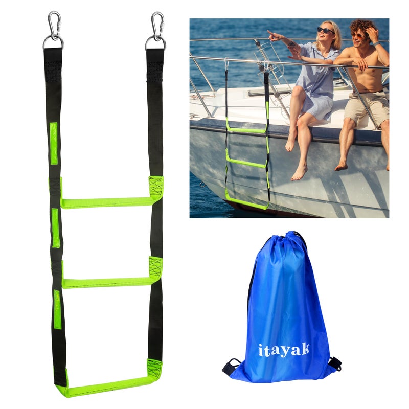itayak 3 Step Boat Rope Ladder Foldable Assist Boarding Outdoor Climbing Rope Ladder for Inflatable Boat Pontoon Boat Sailboat Kayak Motorboat Canoeing