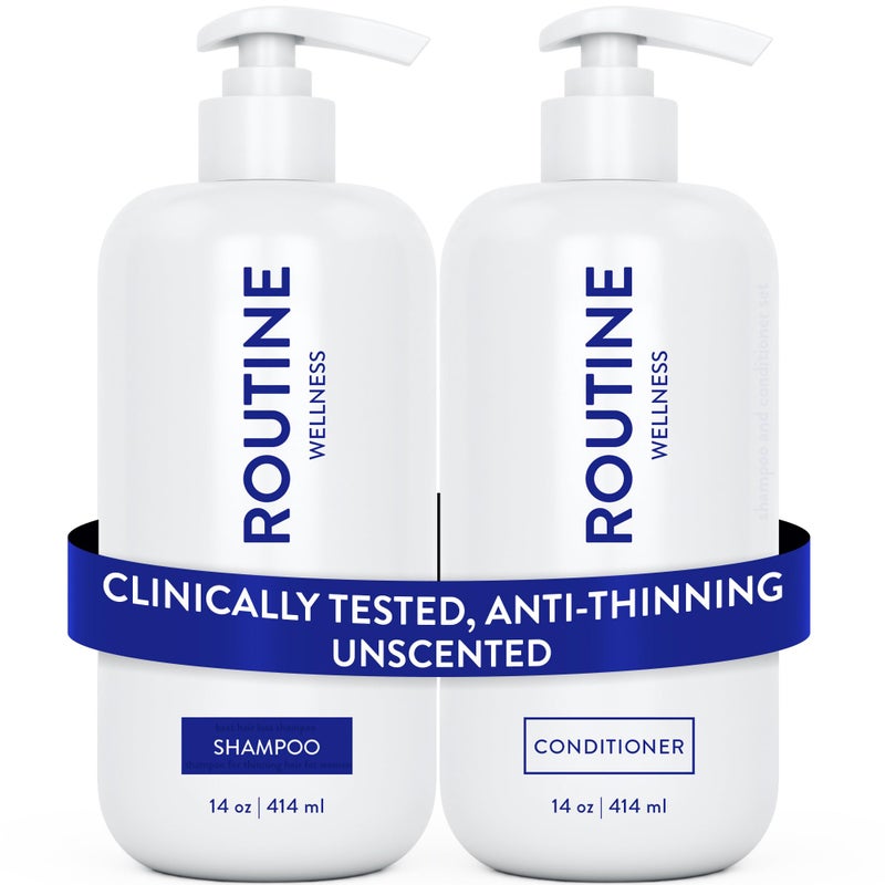 Routine Wellness Anti-Thinning Shampoo and Conditioner Set for Thinning Hair - Biotin DHT Blocker Women & Men - Color Safe Shampoo for Hair Loss & Healthier Hair - Unscented (Pack of 2) - Image 1