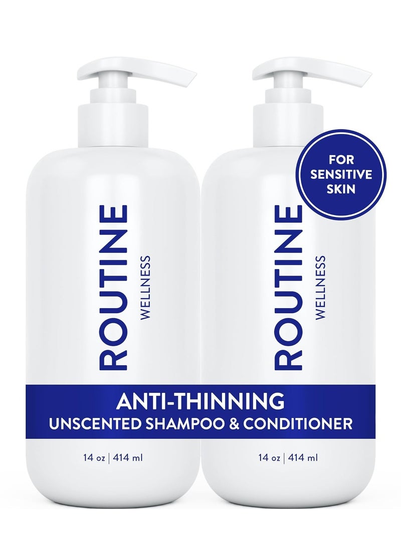 Routine Wellness - Routine Wellness Anti-Thinning Shampoo and Conditioner Set for Thinning Hair - Biotin DHT Blocker Women & Men - Color Safe Shampoo for Hair Loss & Healthier Growth - Unscented (Pack of 2) - Image 1