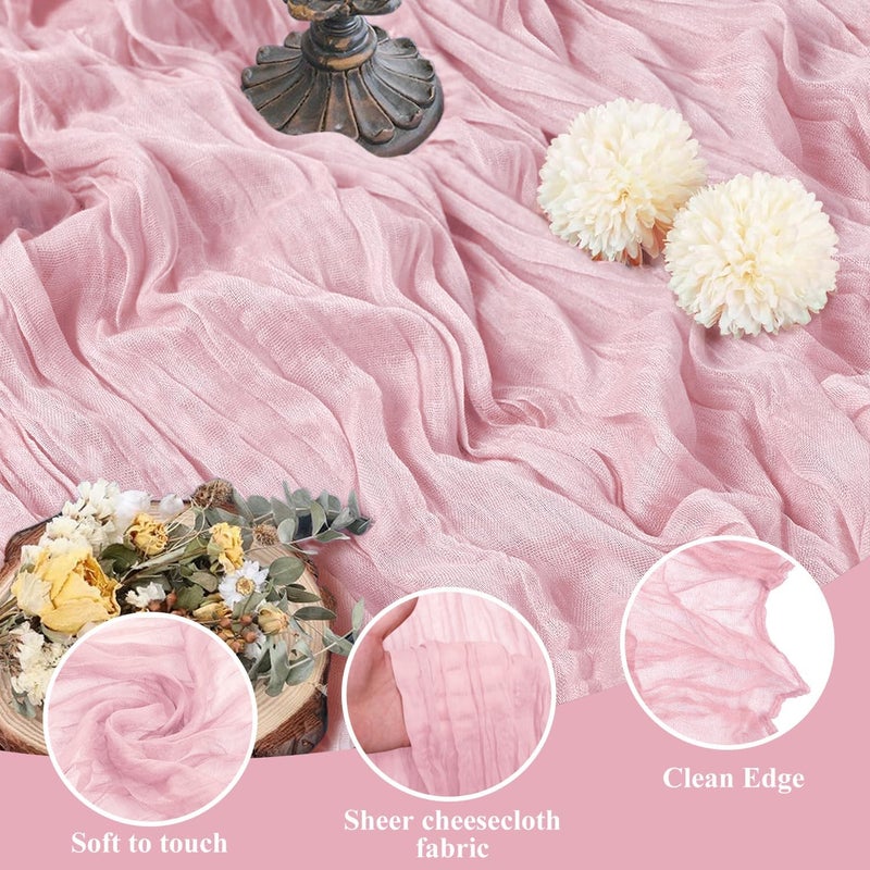 aseem 6pcs Cheesecloth Table Runner 120 Inches Blushing Pink Boho Gauze Cheese Cloth Runner 10FT Rustic Sheer Table Runners for Summer Wedding Baby Shower Holiday Party Decoration - Image 3