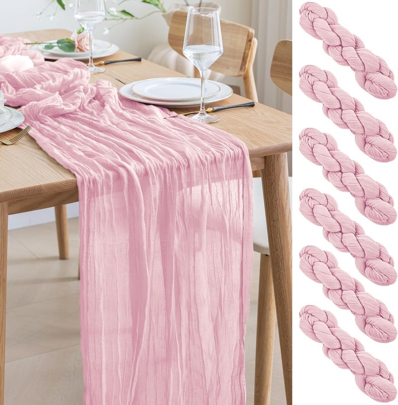 aseem 6pcs Cheesecloth Table Runner 120 Inches Blushing Pink Boho Gauze Cheese Cloth Runner 10FT Rustic Sheer Table Runners for Summer Wedding Baby Shower Holiday Party Decoration - Image 1