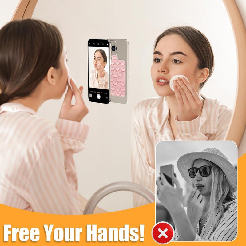 Pink Phone Suction Grip Anti Slip Double Sided Phone Holder Adhesive Accessory Portable Strong Suction Mobile Case Silicon Adhesive For Women Video Calls Live Broadcast - Image 4