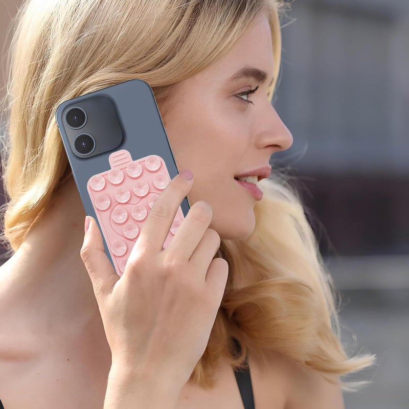 Pink Phone Suction Grip Anti Slip Double Sided Phone Holder Adhesive Accessory Portable Strong Suction Mobile Case Silicon Adhesive For Women Video Calls Live Broadcast - Image 3