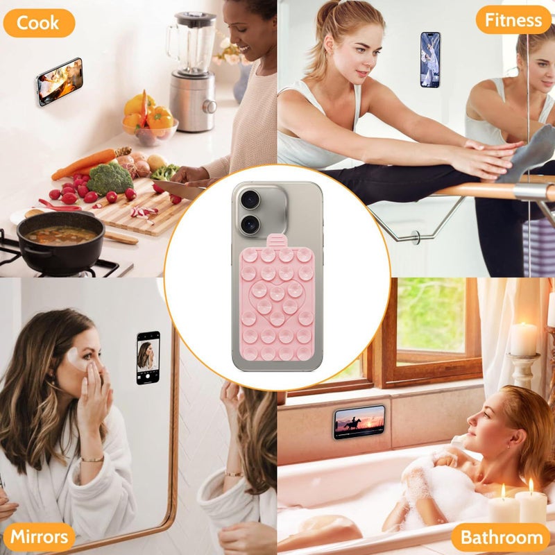 Pink Phone Suction Grip Anti Slip Double Sided Phone Holder Adhesive Accessory Portable Strong Suction Mobile Case Silicon Adhesive For Women Video Calls Live Broadcast - Image 5